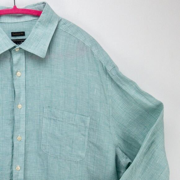 Jos A Bank 100% Linen Shirt Men's XL Green Geometric Long Sleeve Button Reserve - Picture 5 of 12